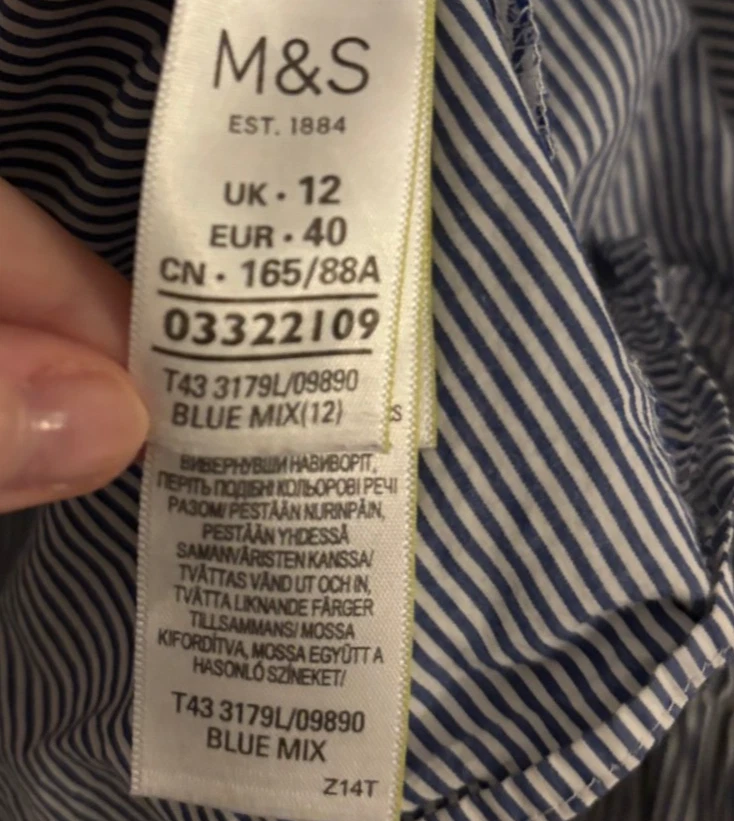 M&S Limited Edition Blue White Stripe Blouse UK 12 Bell Sleeve 100% Cotton - Image 4 of 4