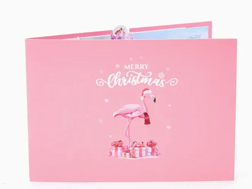 POPUP CARD-Pink Christmas Tree And Flamingo Pop-Up Card - Warm Wish Flamingo - Image 2 of 2