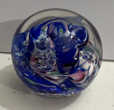 Swirl Art Glass Paperweight Orb Sphere Blue White Pink Green