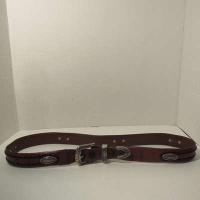 Western Concho Style Belt w/Ornate Silver Accents, Brown  display picture 3