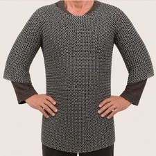 Stainless Steel Chainmail Shirt   9mm Flat Riveted Half Sleeve Armor Costume