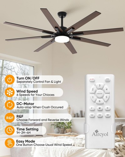 Ventiladores de techo grandes de 72 pulgadas con luces y ventilador de techo remoto interior/exterior... - Imagen 3 de 7