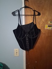 ROMWE Women’s Black Solid Lace Accent Lace-Up Corset Top Plus Size 4XL