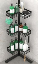 Floor Corner Shower Caddy, 3-Tier Rustproof Shower Shelf Organizer with Hooks