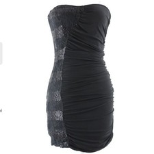 Love Culture Dress Sz M $29 Black Sequin Lace Ruched Bodycon Poly Blend Dress