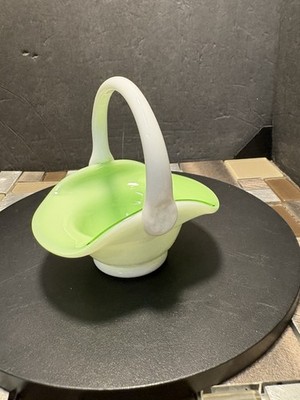 Vintage Kanawha Milk Glass Green Caseed Basket