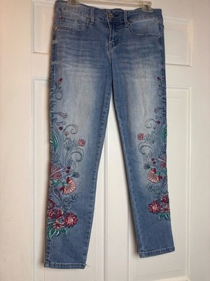 Seven7 Embroidered Floral Ankle Skinny Jeans Light Blue Women s 4
