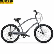 Men's Cruiser Bike 26 inch Lightweight Aluminum 7 Speed Comfort Saddle Commuter