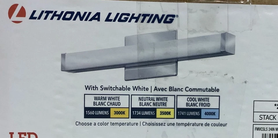 Iluminación Lithonia 21,5 pulgadas Luz de tocador LED cromada seleccionable temperatura de color nueva Foto 3 de 3