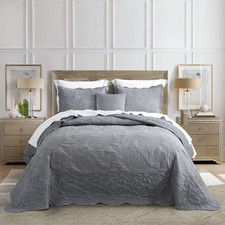 Oversized King Bedspread 128x120 Extra Wide Quilted 5 Piece Grey Lightweight