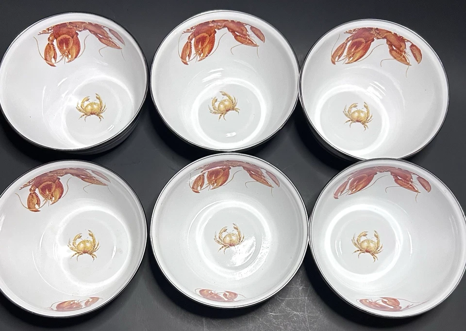 6~Golden Rabbit Mary Lake-Thompson Langosta Cangrejo Banda Azul Esmalte 3" Tazón Profundo Foto 2 de 4