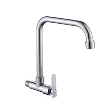Wall Mounted Brass Chrome Kitchen Sink Faucet with Single Handle Control