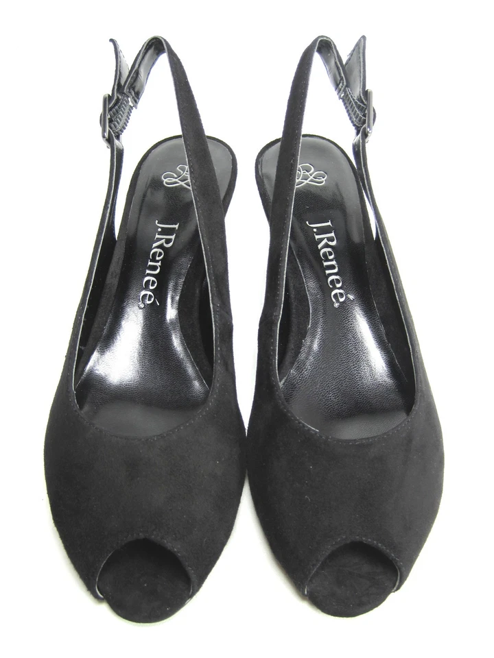 J. RENEE WOMEN'S MADISON PEEP-TOE WEDGE PUMPS BLACK SUEDE US SIZE 6 MEDIUM (B)M - Image 2 of 4