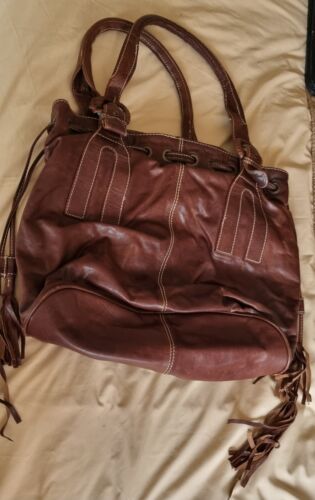 Large Brown Leather Bag with tassels from Next - Picture 3 of 9