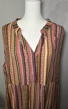 Easel Sleeveless Ruffle Herringbone Boho Print Dress Plus Size 1X NWT