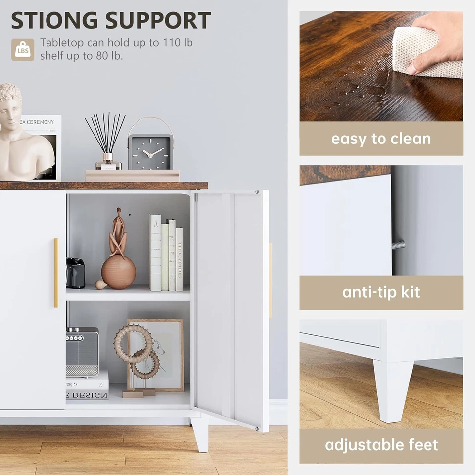 Gabinete de estación de café de acero de almacenamiento 32" W, almacenamiento de acento con estante ajustable Foto 4 de 4