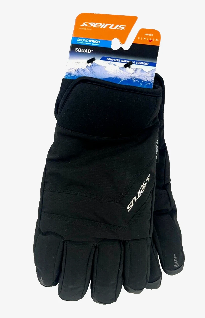 $50 Seirus Soundtouch Squad Winter Ski Gloves NWT Size L Unisex Black Waterproof