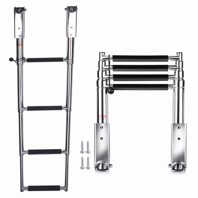 Telescoping 4 Steps Boat Ladder Stainless Steel Upper Platform Heavy Duty Ladder