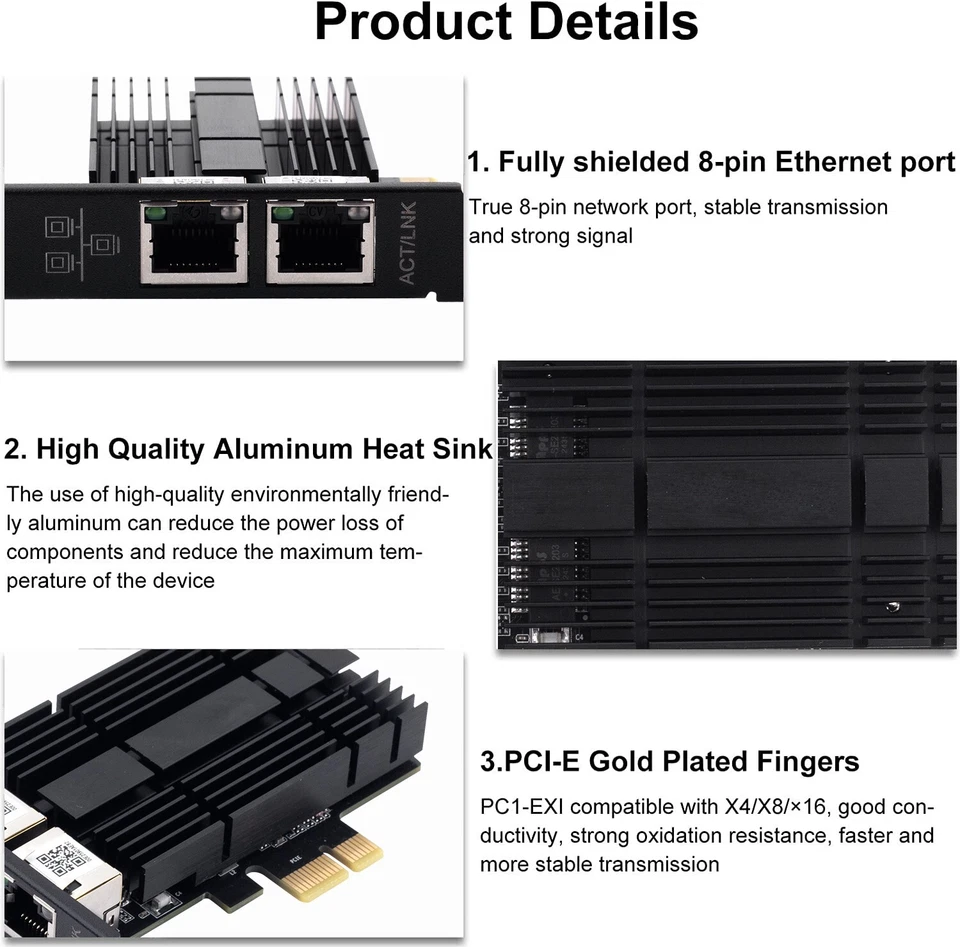 2.5Gbps Dual RJ45 Port with Intel I226 NIC for Gaming Ethernet Network Adapter - Image 3 of 4