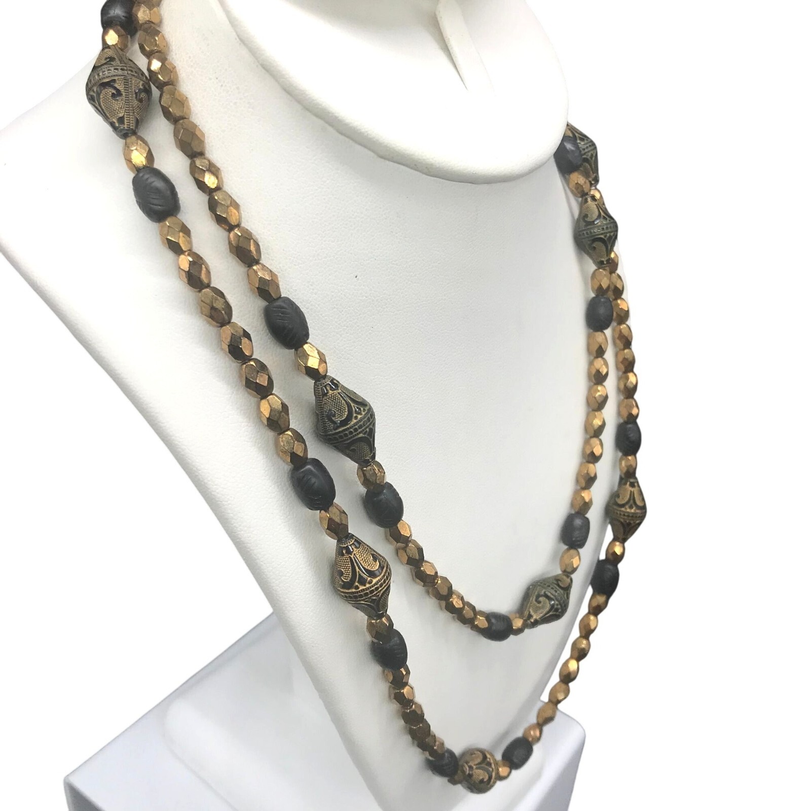 Ed Glass Bicone Beads Necklace, Elegant French Jet Czech Cry