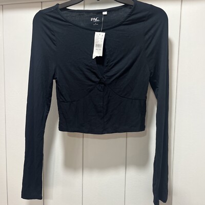Pacsun  Size Small Black Long Sleeve Pac Cares Cropped Round Neck Knit. NWT