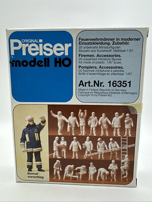 Preiser 16351 Feuerwehrleute Figuren-Set – 20 Figuren & Ausrüstung, HO Maßstab, Unlackiert