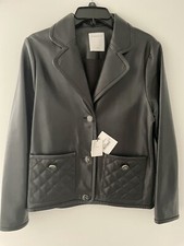 New Sandro Paris Noir Black Lamb Leather Jacket Quilted Pockets Size 1  6-8 Nwt