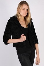 Yumi Fun Fur Women Coat Jacket Overcoat 70's Winter Vintage Black Size S -c949