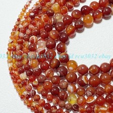 Natural 6/8/10/12mm Red Stripe Agate Onyx Gems Round Loose Beads 15"