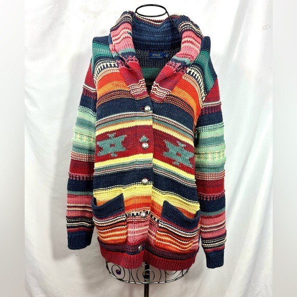 Polo Ralph Lauren Beacon hand knit southwestern serape rach button 