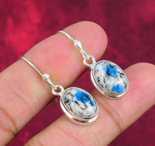 Unique K2 Azurite Gemstone Handmade 925 Sterling Silver Earrings Jewelry