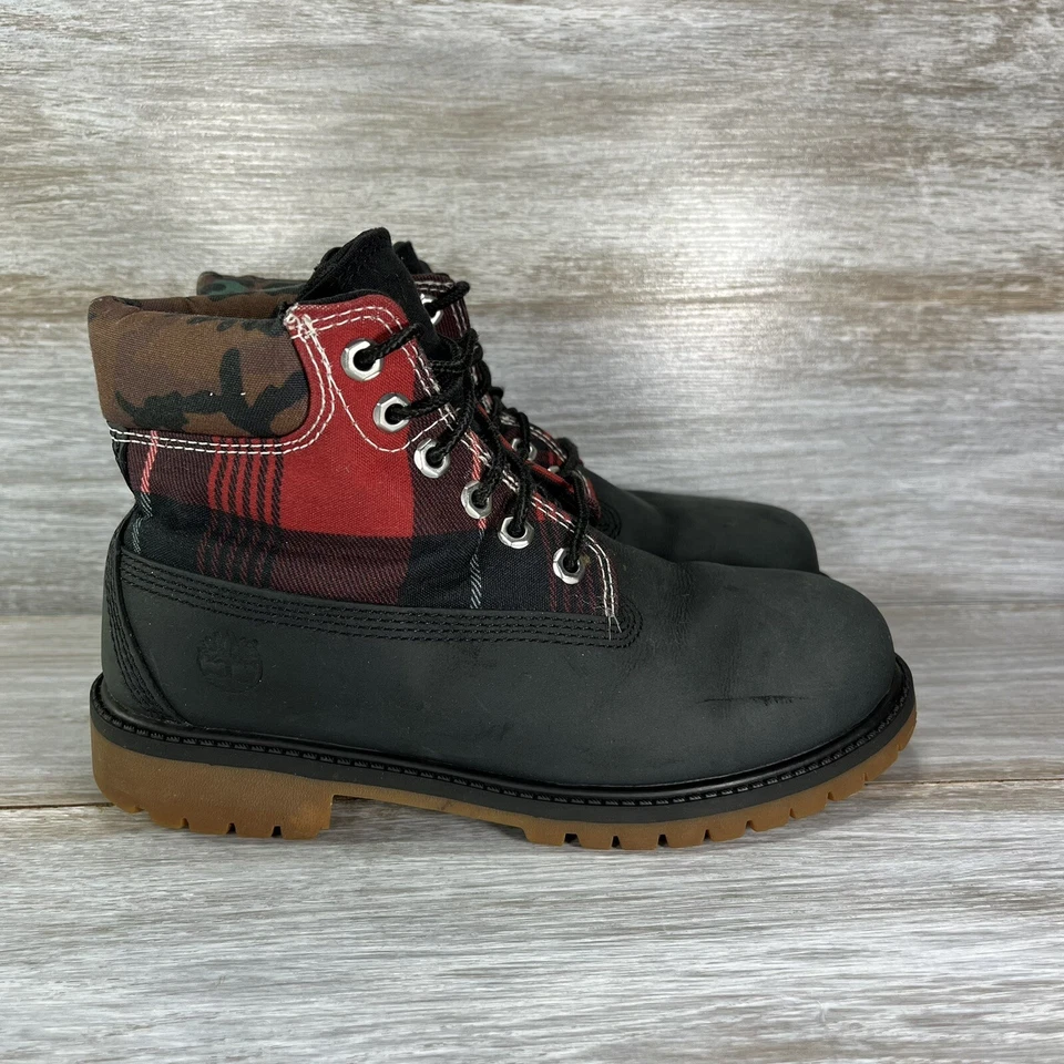 Timberland Niños Heritage 6" Impermeable Camuflaje Cuadros Negro Cuero Botas Talla 3 Foto 3 de 4
