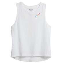 ATHLETA WHITE PRIDE SLEEVELESS CREW NECK GRAPHIC ORGANIC DAILY CROP TANK Sz M