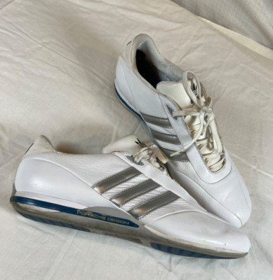 Adidas Mens 10 PORSCHE DESIGN Driving Shoes White Silver Stripes Rare Lace Up