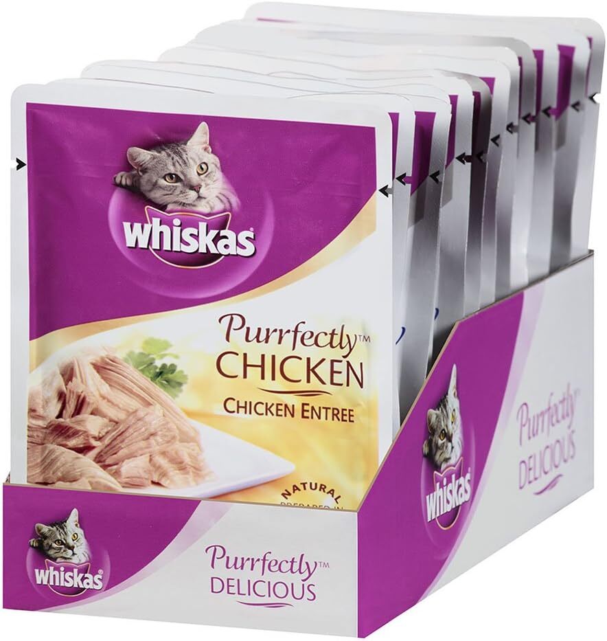 WHISKAS PURRFECTLY Chicken Wet Cat Food Chicken Entree Flavor 3 Ounces (Pack of