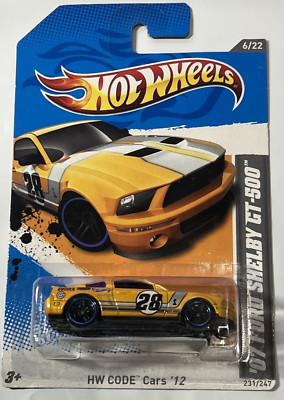 2012 Hot Wheels #231 HW Code Cars 6/22 '07 FORD SHELBY GT-500 Yellow