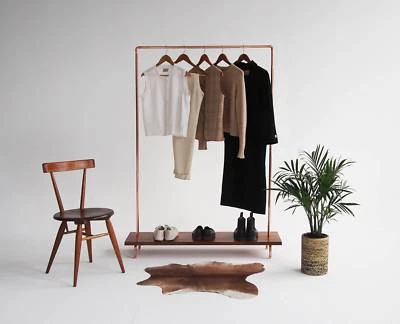 Last 3 Hand Made Copper Clothing Rack With Blackwood Base