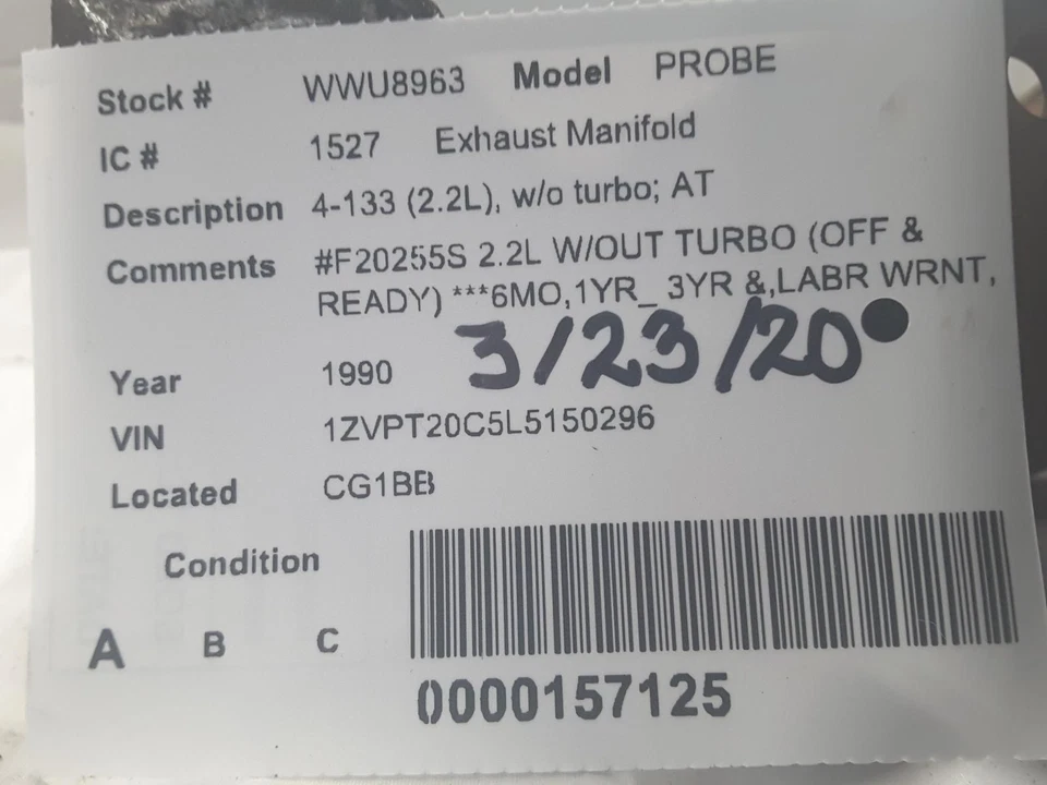 Used Exhaust Manifold fits: 1990 Ford Probe 4-133 2.2L w/o turbo AT Grade A - Image 4 of 4
