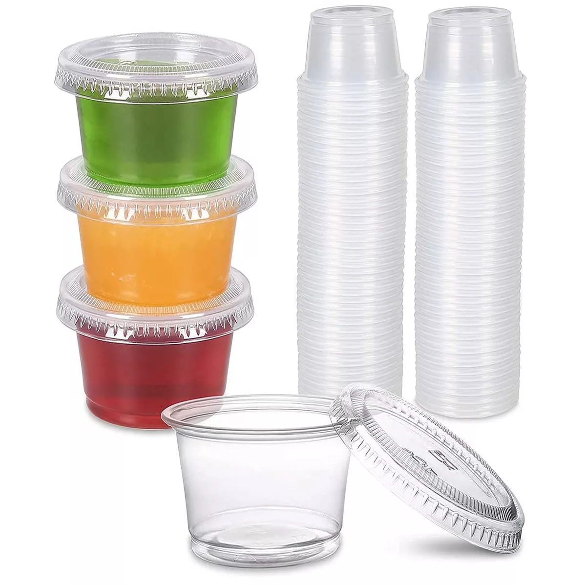 Clear Plastic Condiment Cups with Lids - 10 ct