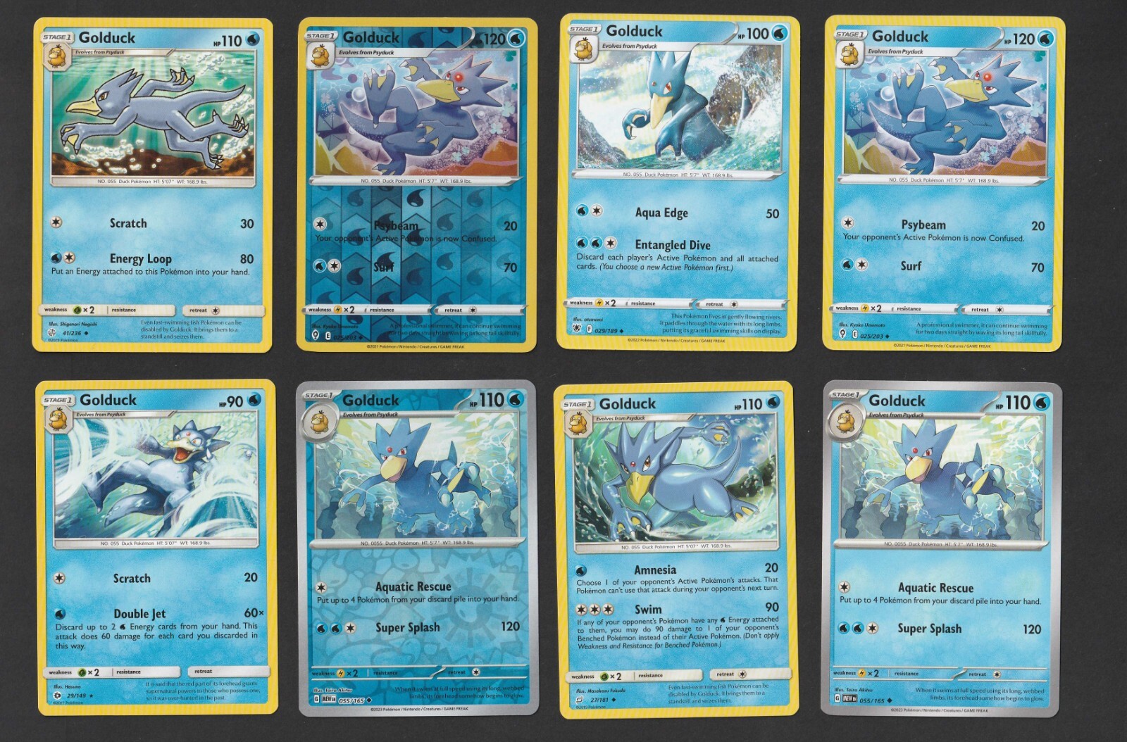 Golduck Pokemon Card Collection Set of 8 English Cards Water Type Stage 1 Rare
