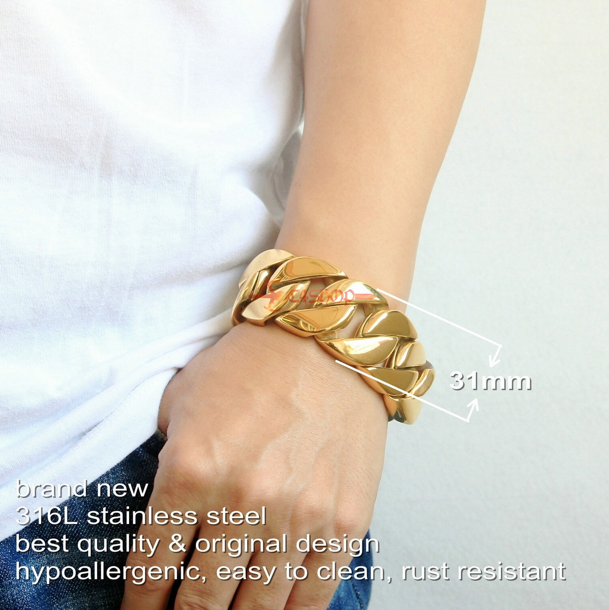 31mm Wde Super Heavy Duty Cuban Chan Bracelet, Men's Large Stanless