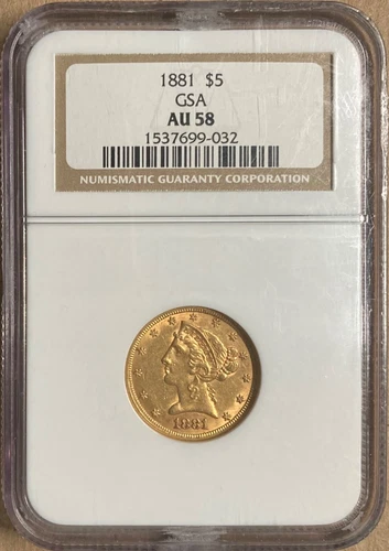 1881 NGC AU58 Liberty Head Half Eagle $5 Gold - GSA