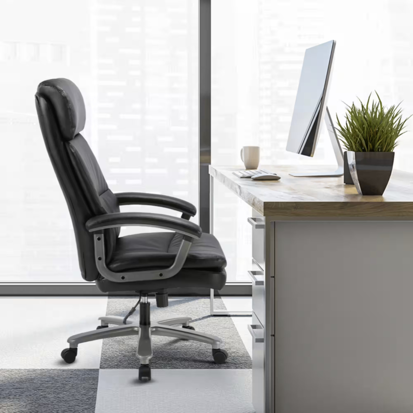 Zeus Executive Office Chair Black Bonded Leather Heavy Duty High Back Padded VAT
