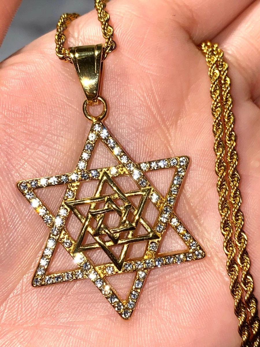 Diamond Pendant with Jewish Star of David in 14K Yellow Gold, White Gold or Rose Gold Rose Gold / 16 Chain