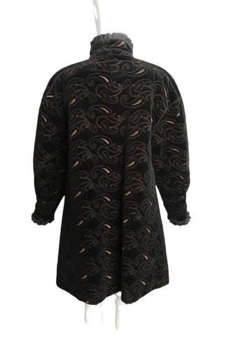 Cappotto FENDI 365 - anni 80 nero in velluto ricamato, taglia 6 - Foto 4 di 6