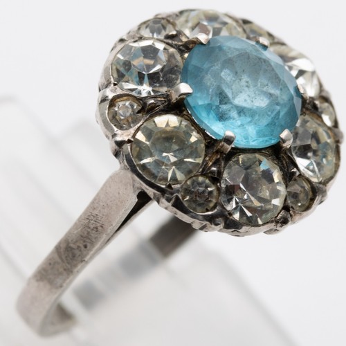 Antique Art Deco French Silver Blue Zircon Diamond Paste Ring – Size K - Picture 14 of 20