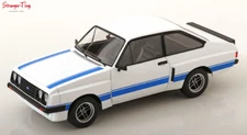 FORD ESCORT MK II R WHITE WITH BLUE BONNET STRIPES MCG18350 1/18 Diecast