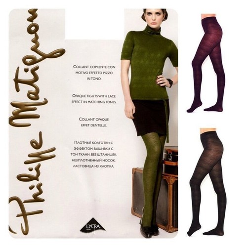 Collant Philippe Matignon calza coprente moda fantasia pizzo ricamato blu nero - Foto 19 di 22
