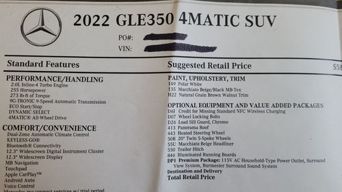 2022 GLE350 4Matic SUV Mercedes Benz Owners Manual Window Sticker Case CD - Picture 3 of 6
