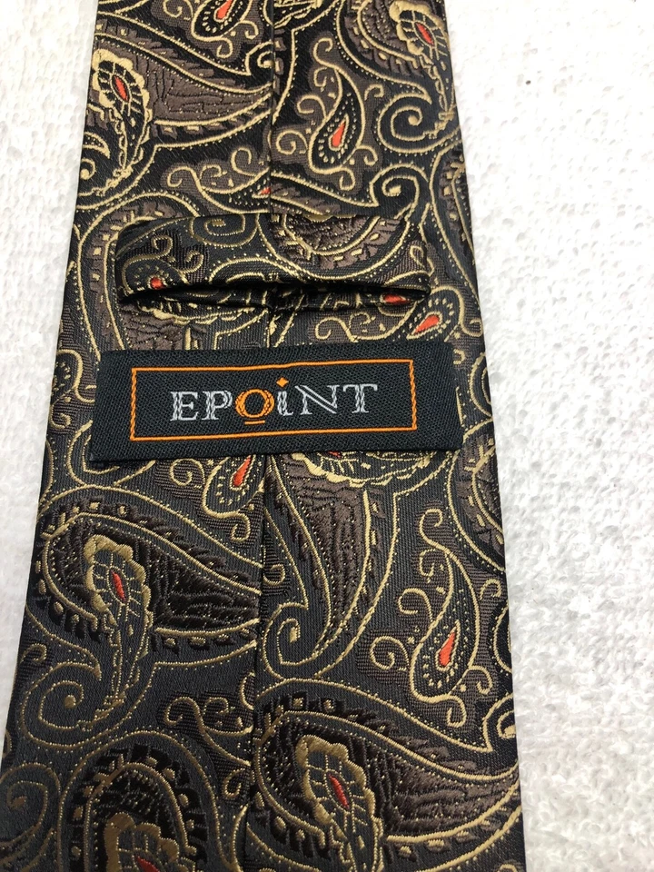 EPOINT MENS TIE BLACK BROWN GOLD ORANGE PAISLEY 3.5 X 60 - Image 4 of 4